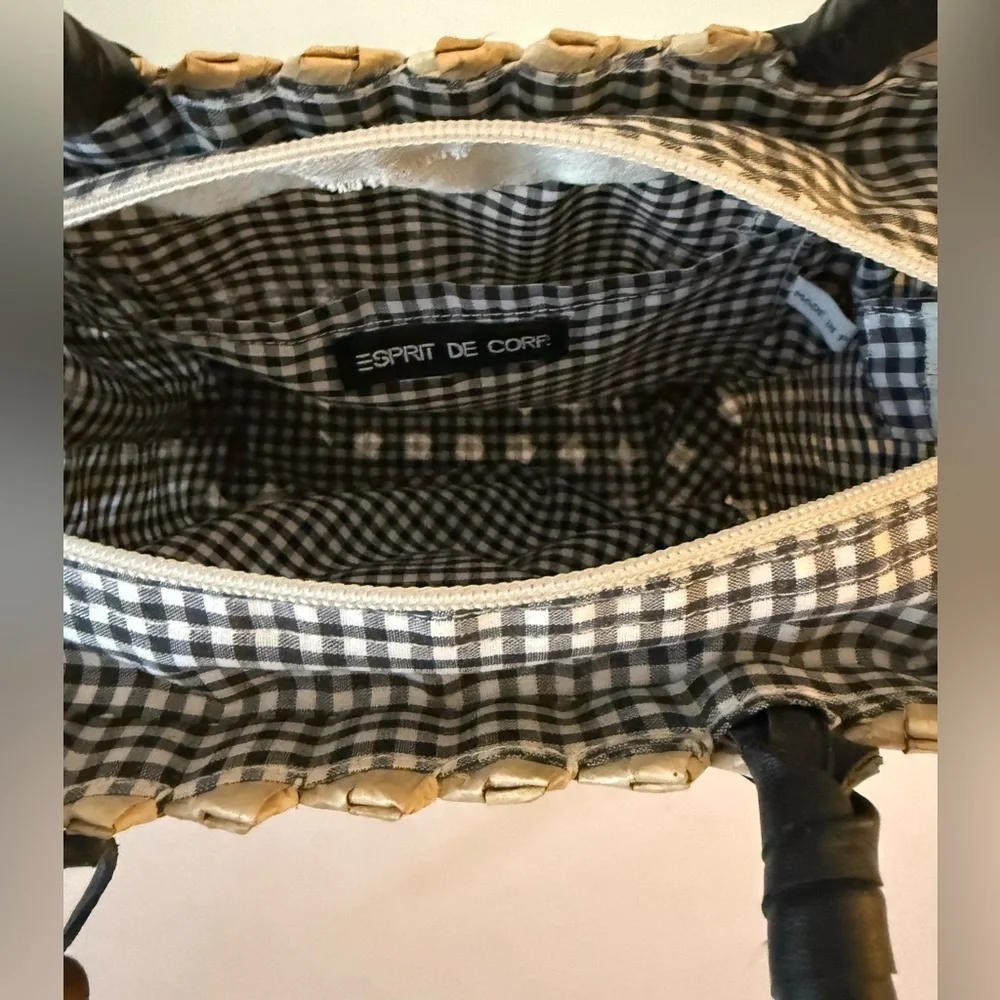 Esprit Black and Cream Woven Double Top Handle Basket Bag - Picture 8 of 9